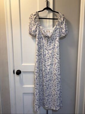 Altar'd State White Maxi Dress with Lavender Floral Print